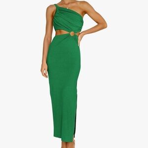 Chic One-Shoulder Green Maxi Dress